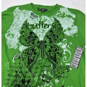 Kristin Marie Top Women's L Green Butterfly Crewneck Short Sleeves‎ Cotton